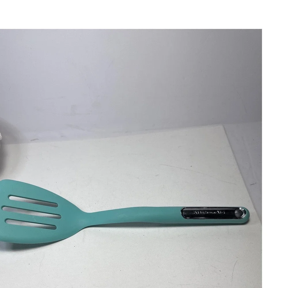 KitchenAid Slotted Turner Spatula Turquoise Teal Silicone Chrome Excellent